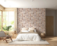 Open bedroom interior where Playful Animal Portraits Wallpaper spreads across the wall