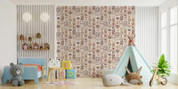 Playroom arrangement using Playful Animal Portraits Wallpaper with toys and teepee