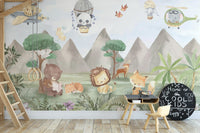 Whimsical safari animal forest mural design, C109