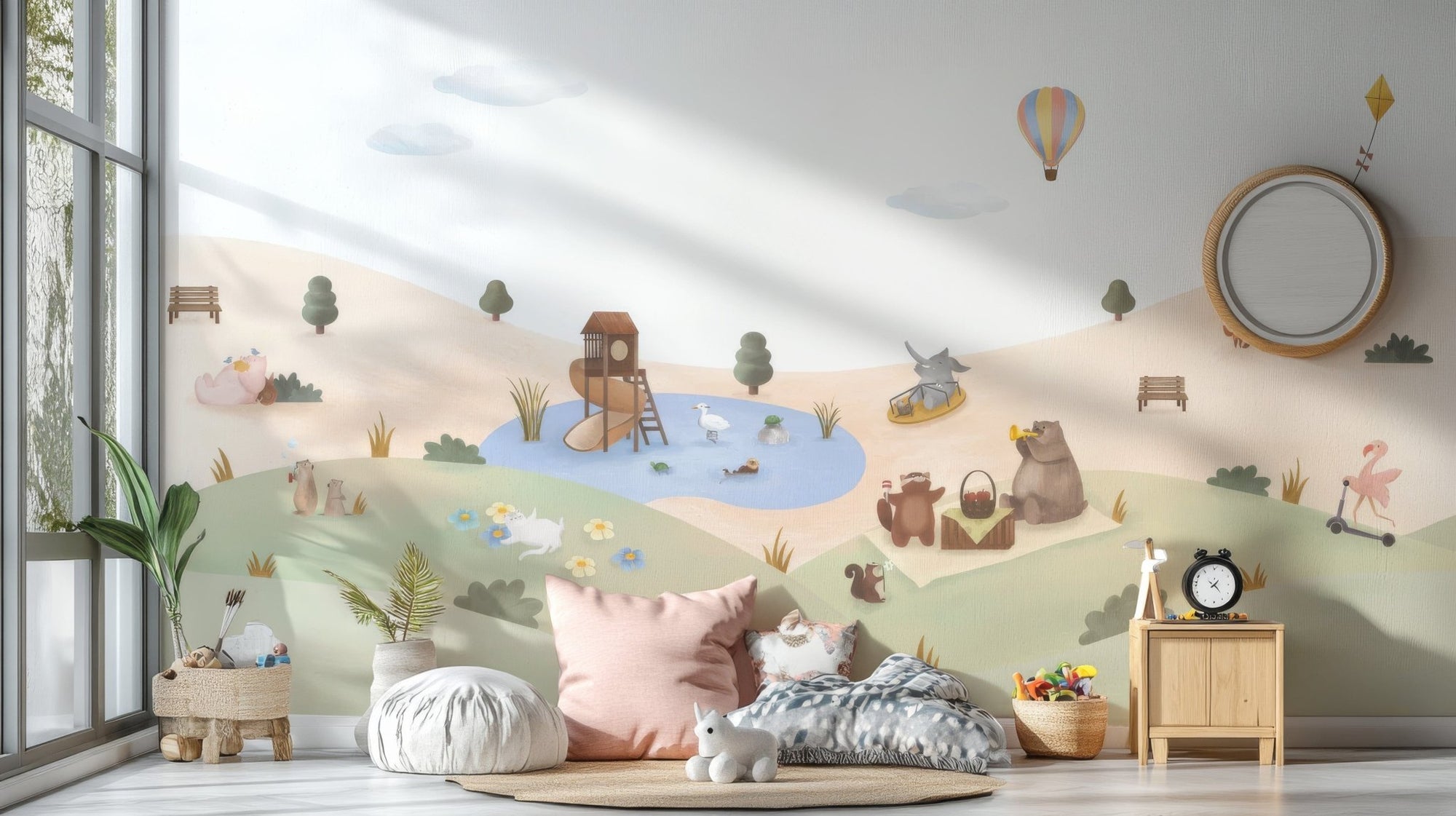 Whimsical garden animals wallpaper art, C108