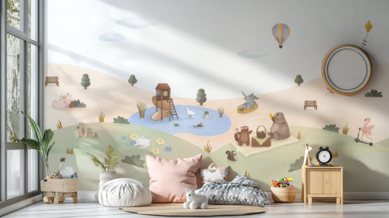 Whimsical garden animals wallpaper art, C108
