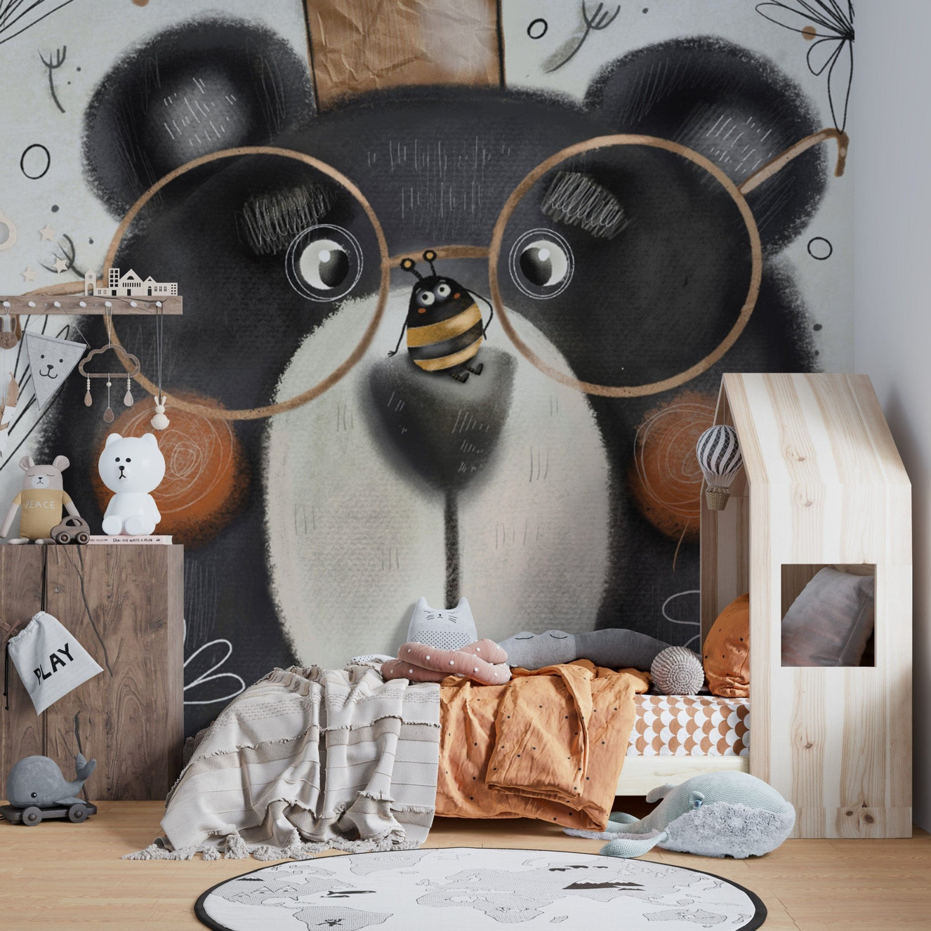 Playful Bear Crowned Art Cartoon Wallpaper
