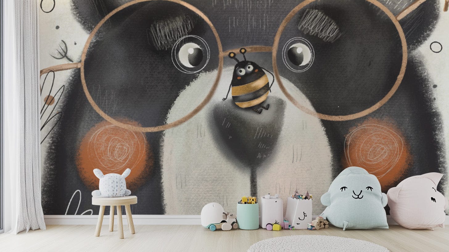 Fun Bear Art Wallpaper for Kids Room
