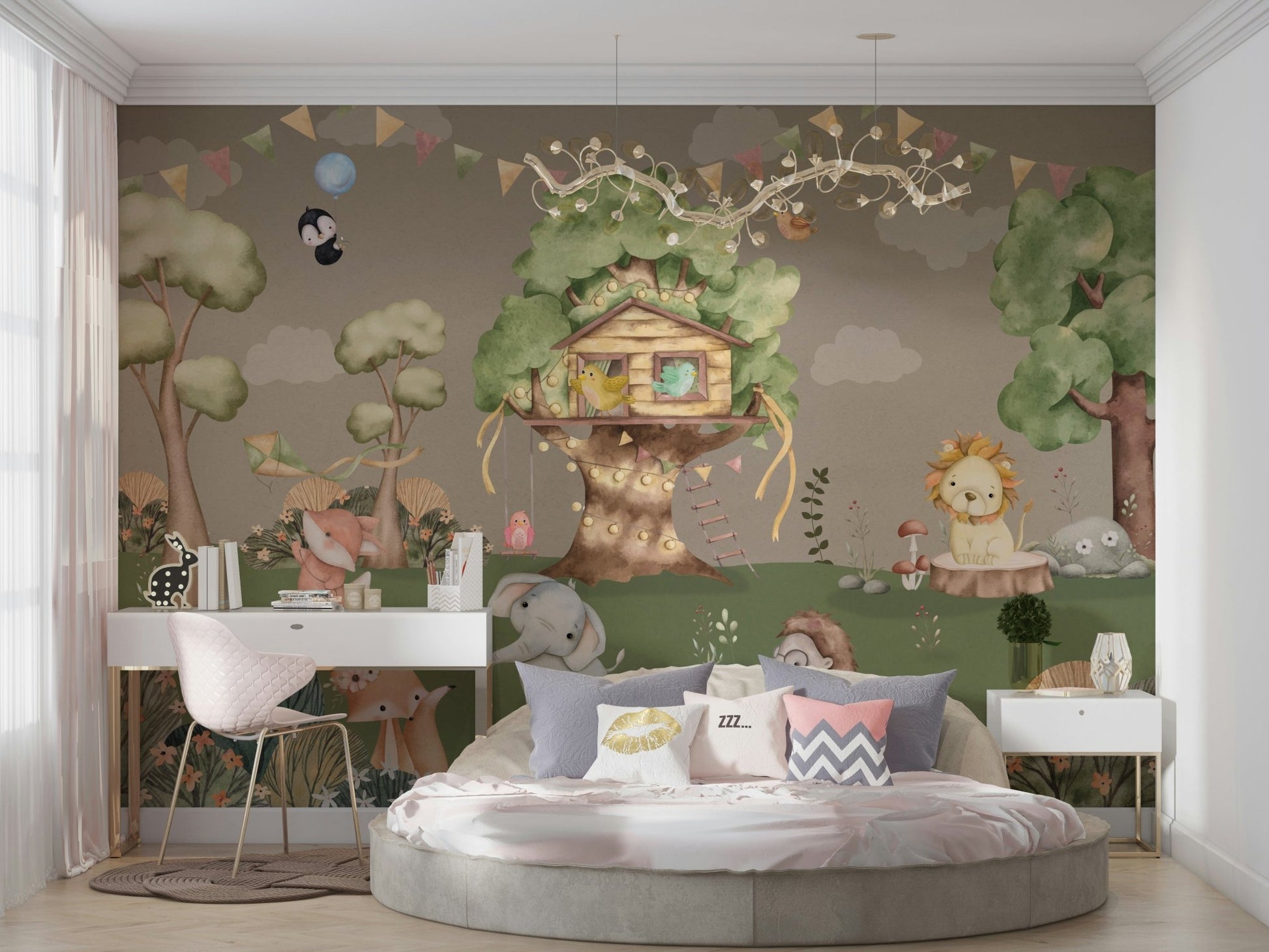 A small, orange fox playfully chases a blue butterfly.
