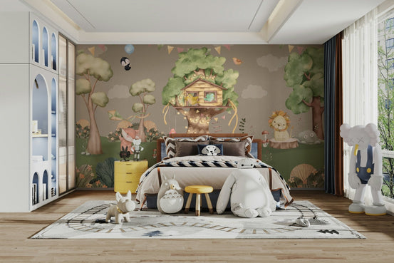 The Playful Forest Glade Wall Mural in a child's room. GD4074
