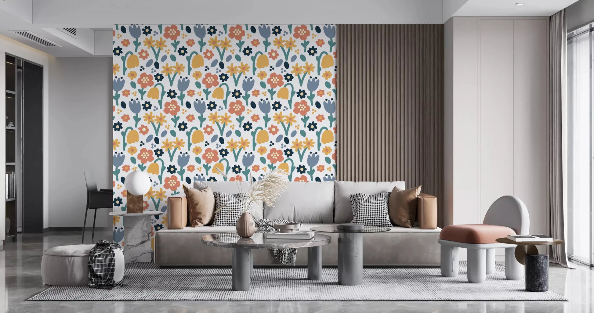 Soft Playful Meadow wallpaper installed in a lounge area⁠GD9448