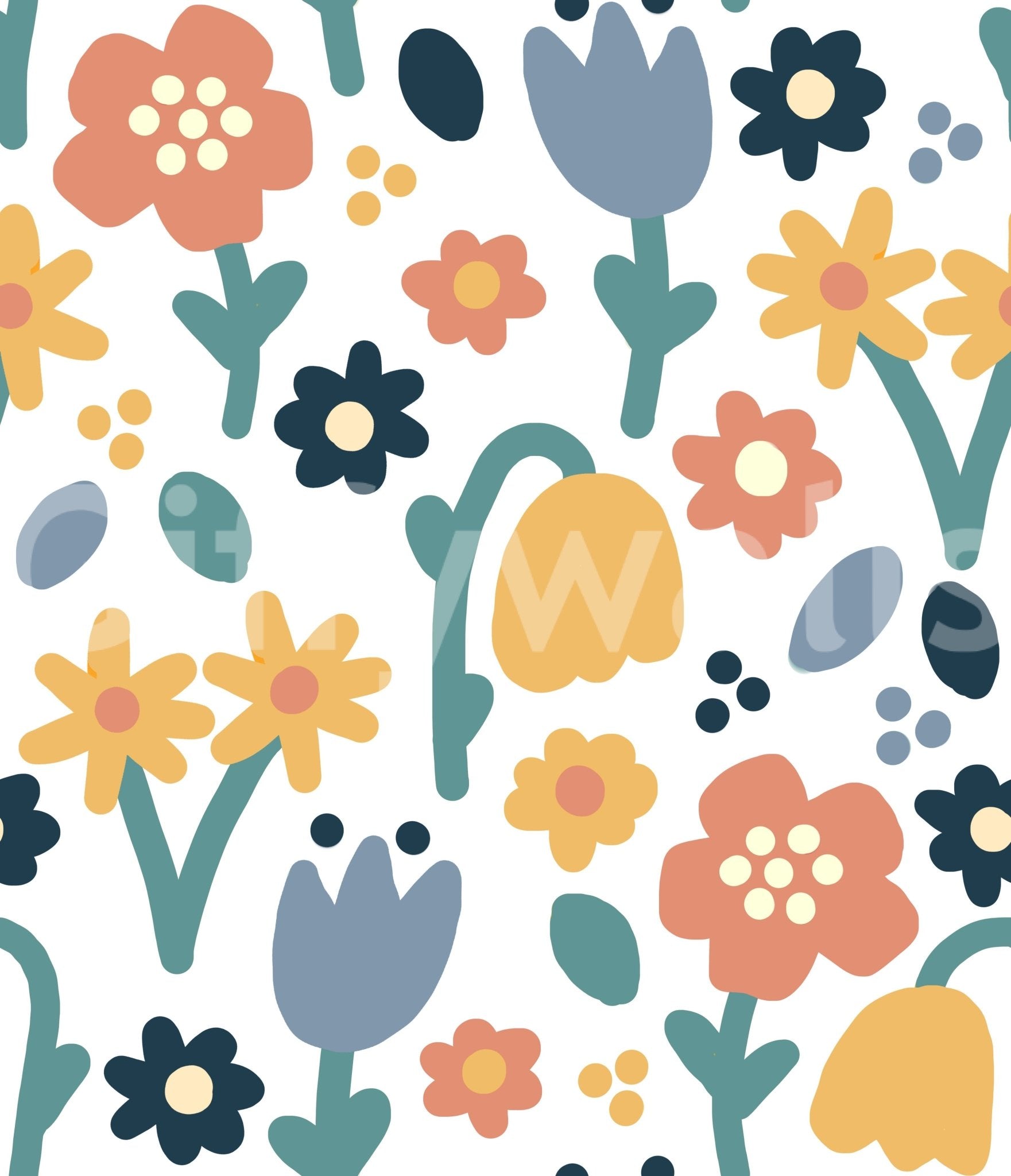 Whimsical floral shapes scattered on Meadow wallpaper⁠GD9448