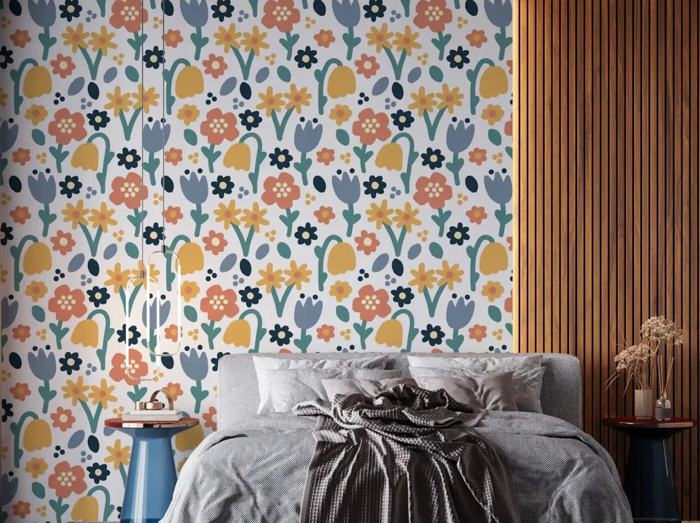 Peaceful bedroom featuring Playful Meadow wallpaper⁠GD9448