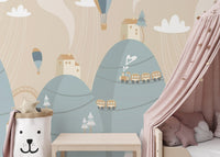 Playful Mountain with Houses Kids Dreamland Wallpaper - Giffywalls