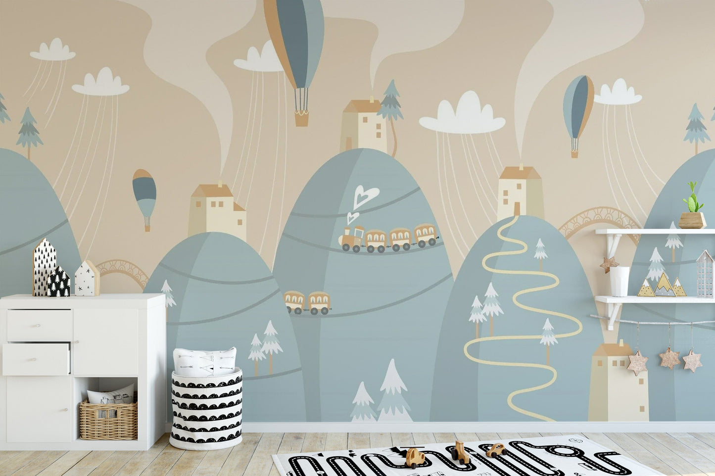 Kids Dreamland Mountain with Houses Wallpaper Mural
