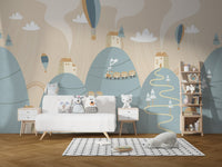 Playful Mountain with Houses Kids Dreamland Wallpaper - Giffywalls