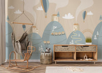 Playful Mountain with Houses Kids Dreamland Wallpaper - Giffywalls