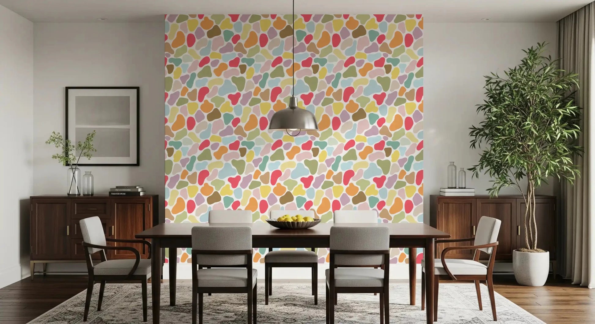 Pebble Palette wallpaper adds a spirited backdrop to this dining roomGD9453