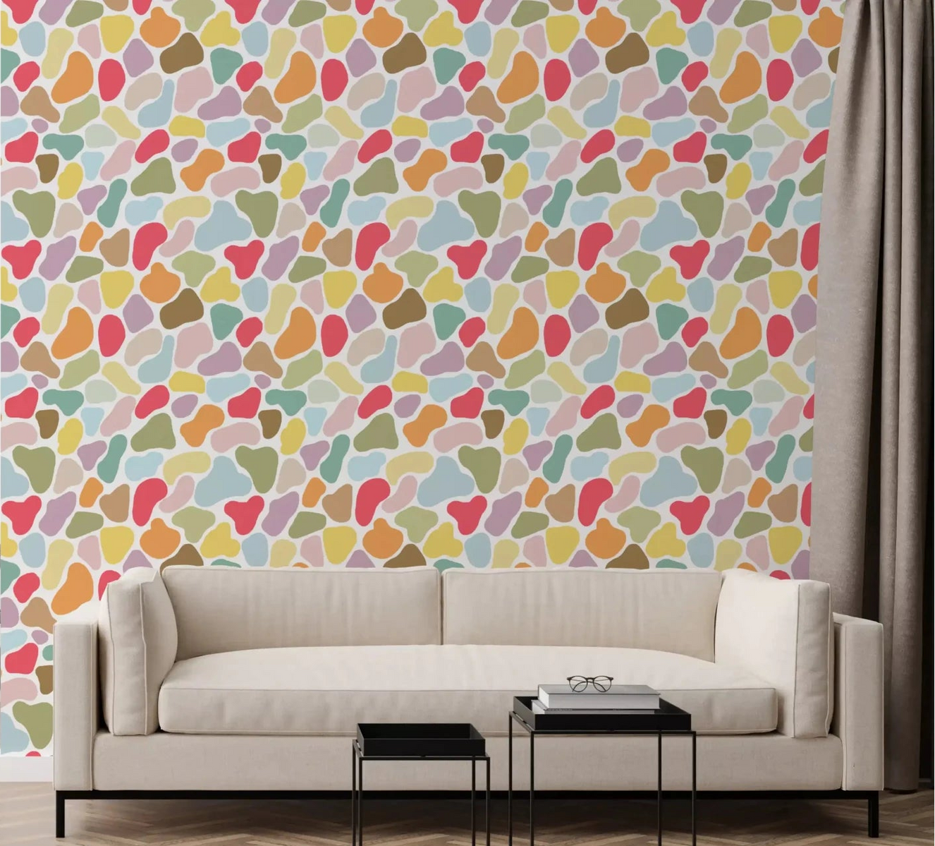 Playful Pebble Palette wallpaper brings color to this modern living room⁠GD9453
