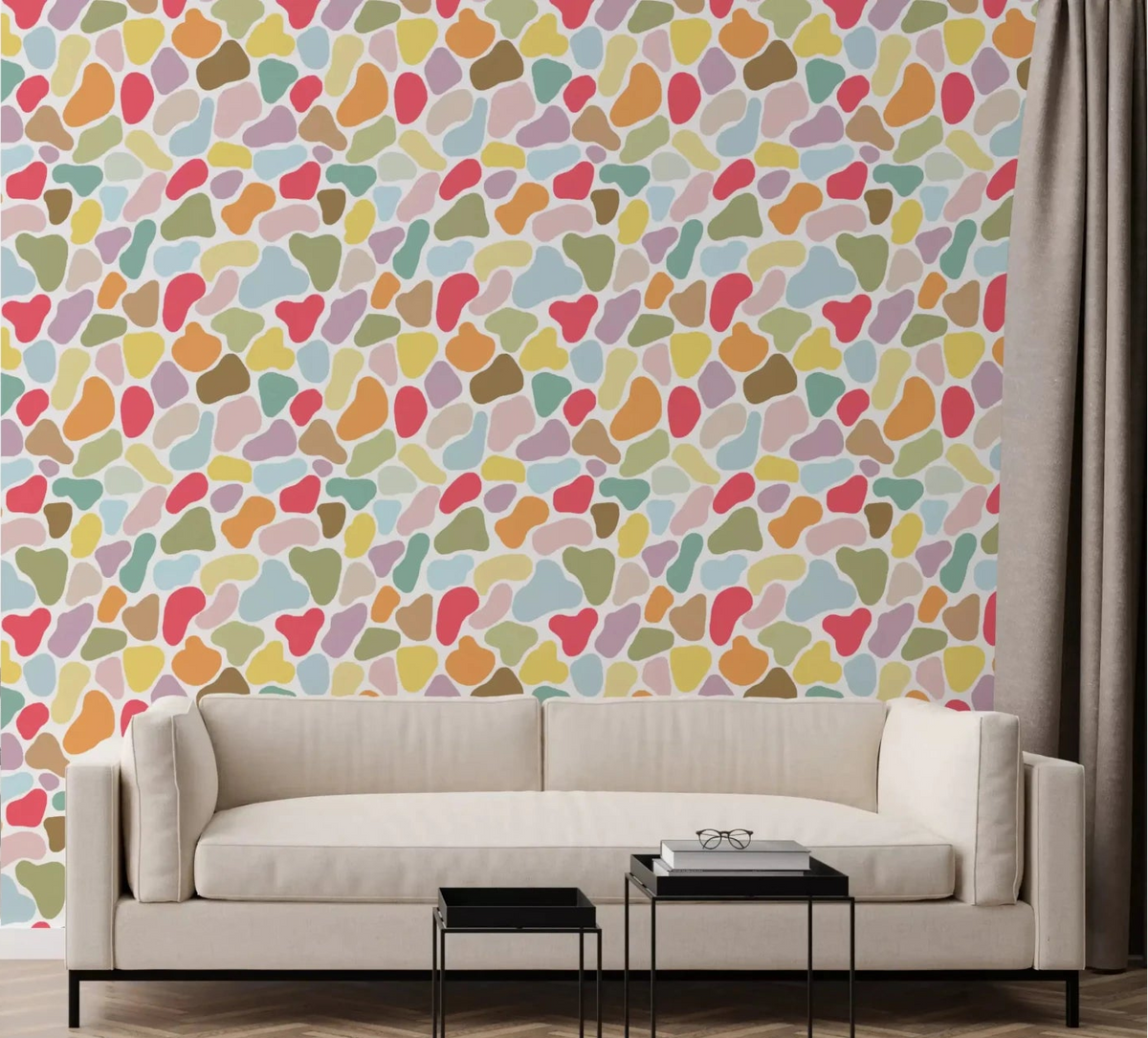 Playful Pebble Palette wallpaper brings color to this modern living room⁠GD9453