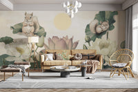 Cute Squirrels and Lotus Wall Mural
