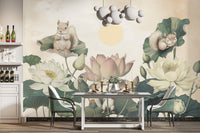 Adorable Squirrels in Floral Wallpaper
