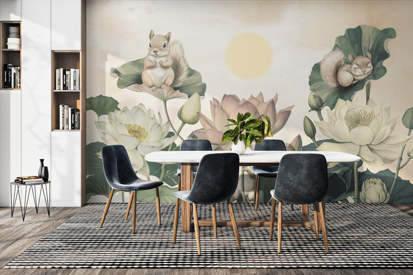 Nature-Inspired Squirrel Floral Wallpaper
