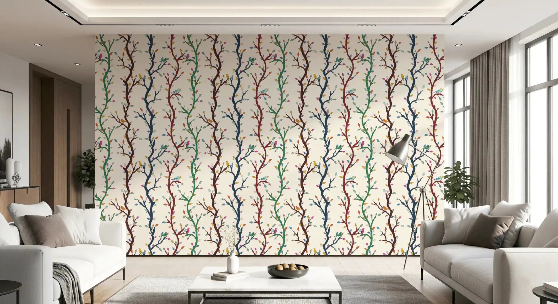 Living room begins, Birds Branches wallpaper adds a touch of make-believe. GD9466