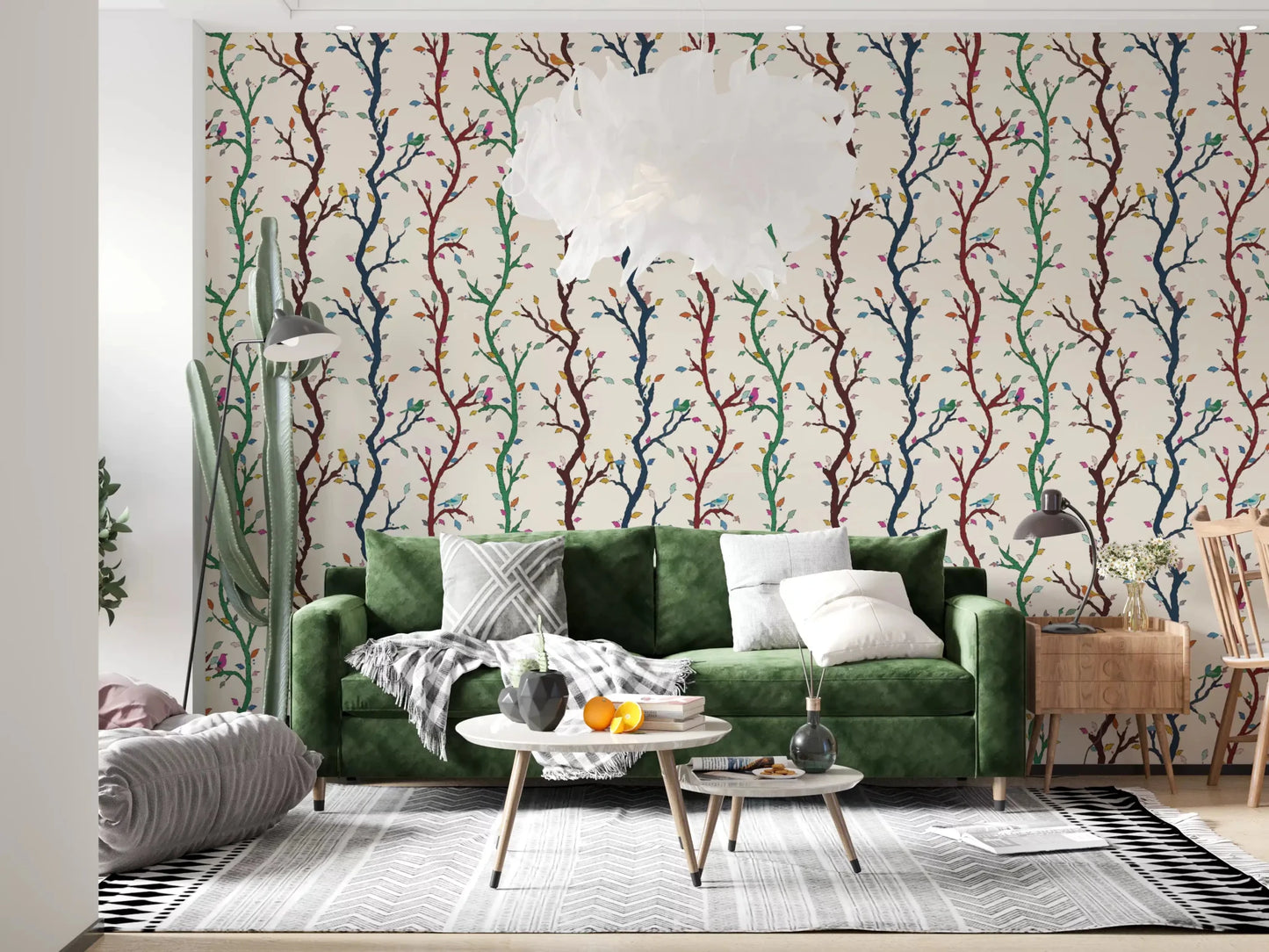 Inside the Living room , Birds and Branches wallpaper turns one wall into a calm scene. GD9466