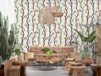 Cream backdrop scattered with leaves and birds in Birds and Branches wallpaper. GD9466