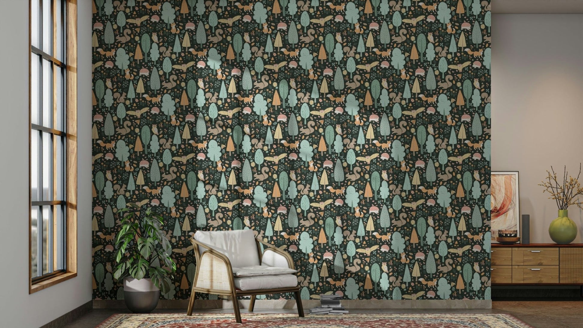 Squirrel and hedgehog wall mural
