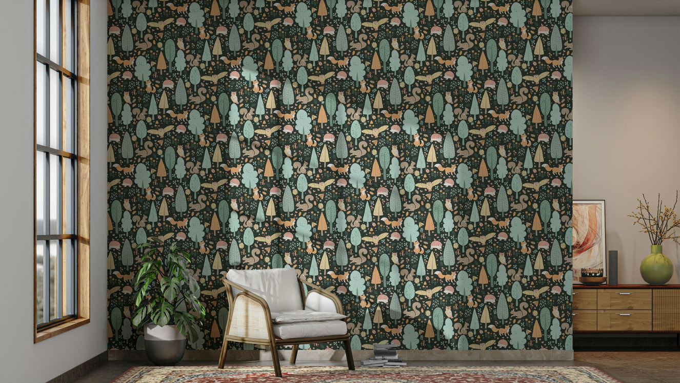 Squirrel and hedgehog wall mural
