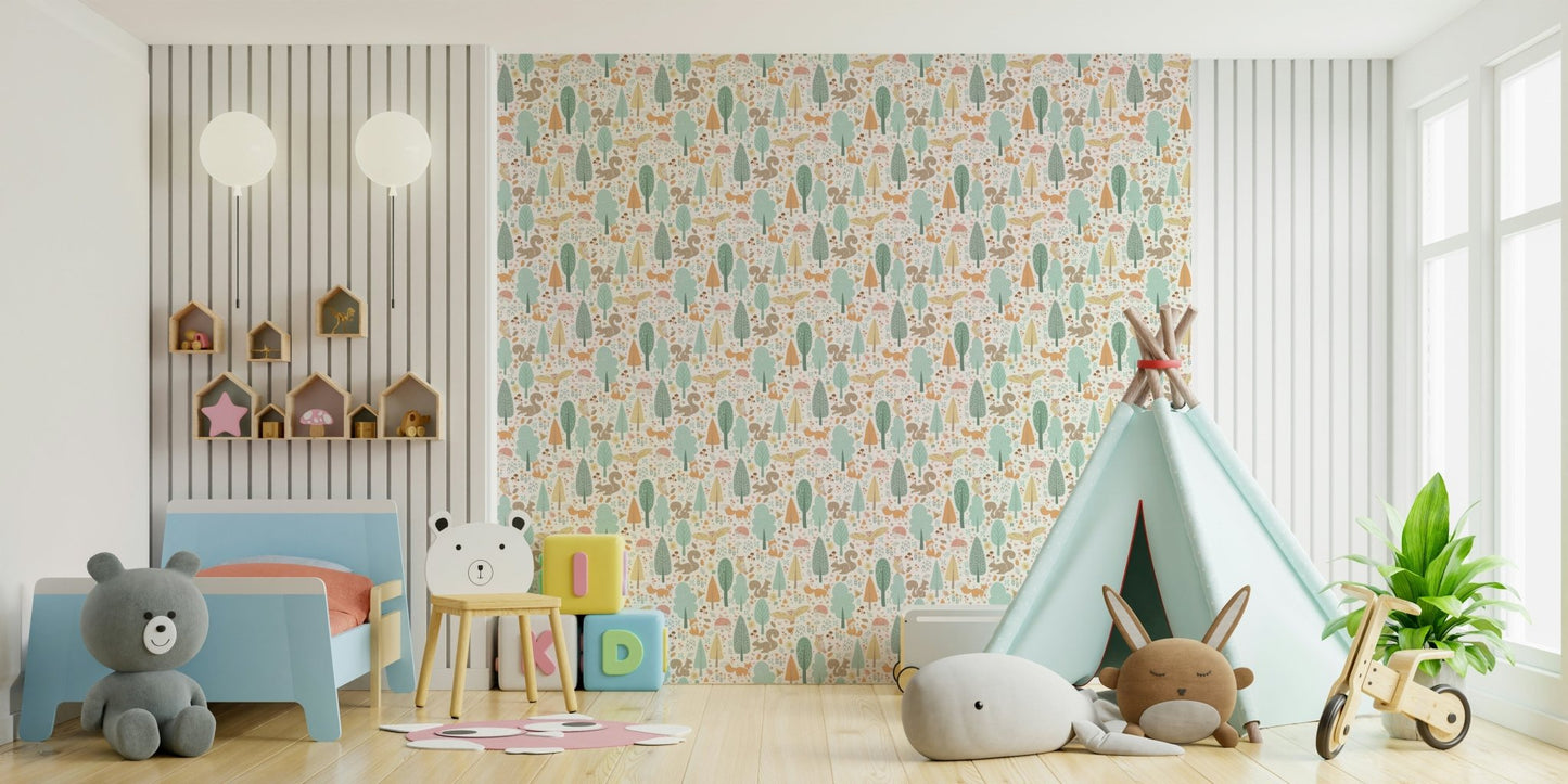 Playful Woodland Nursery Wallpaper
