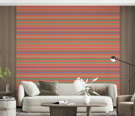 Playtime Stripes Coral Orange Pink Mint wallpaper retro pattern wall covering.