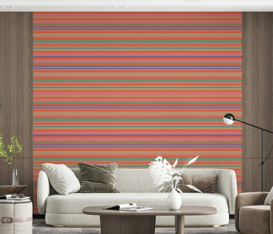 Playtime Stripes Coral Orange Pink Mint wallpaper retro pattern wall covering., GD7040