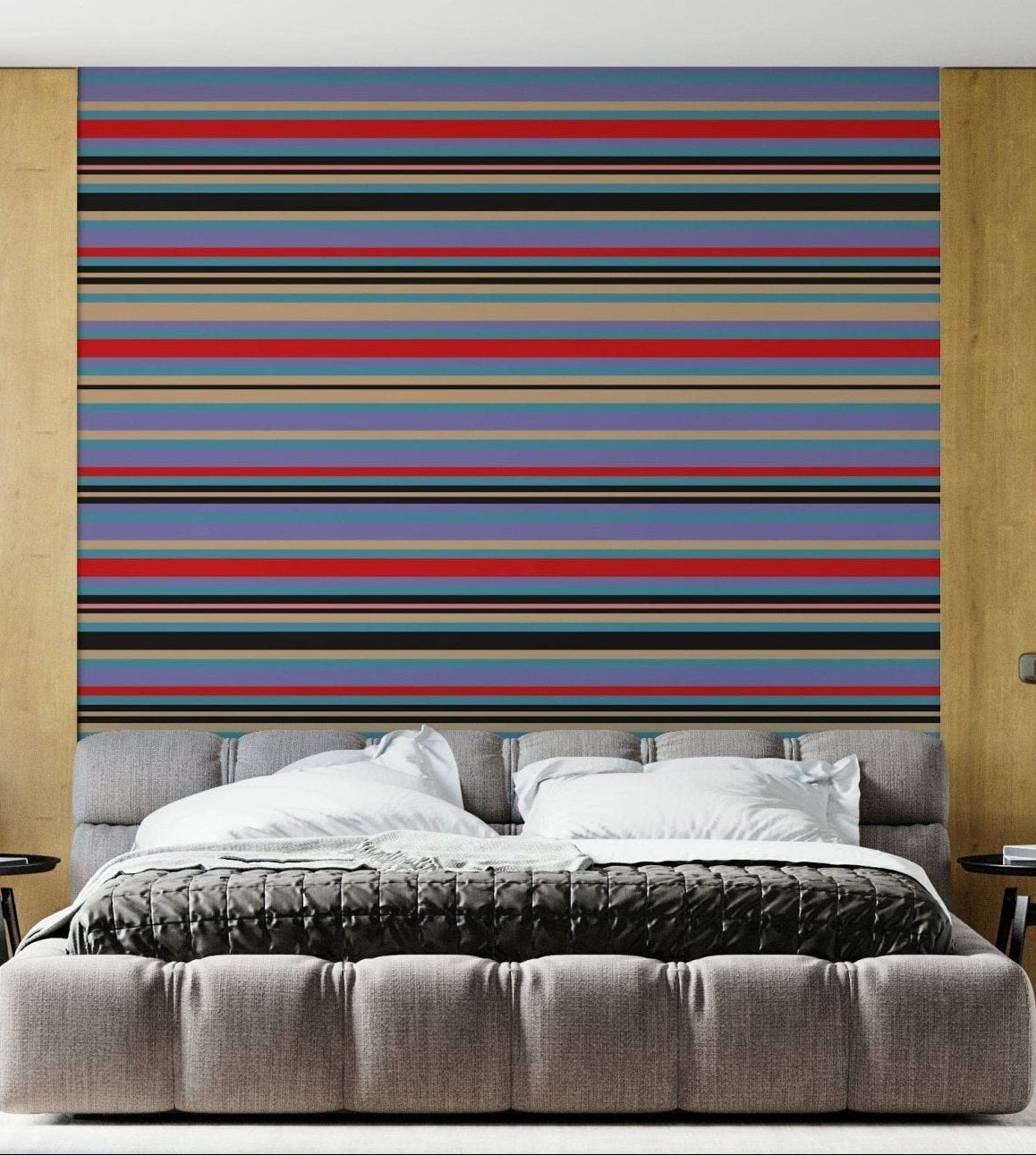 Nature inspired decor stripe mural in calm tones.
