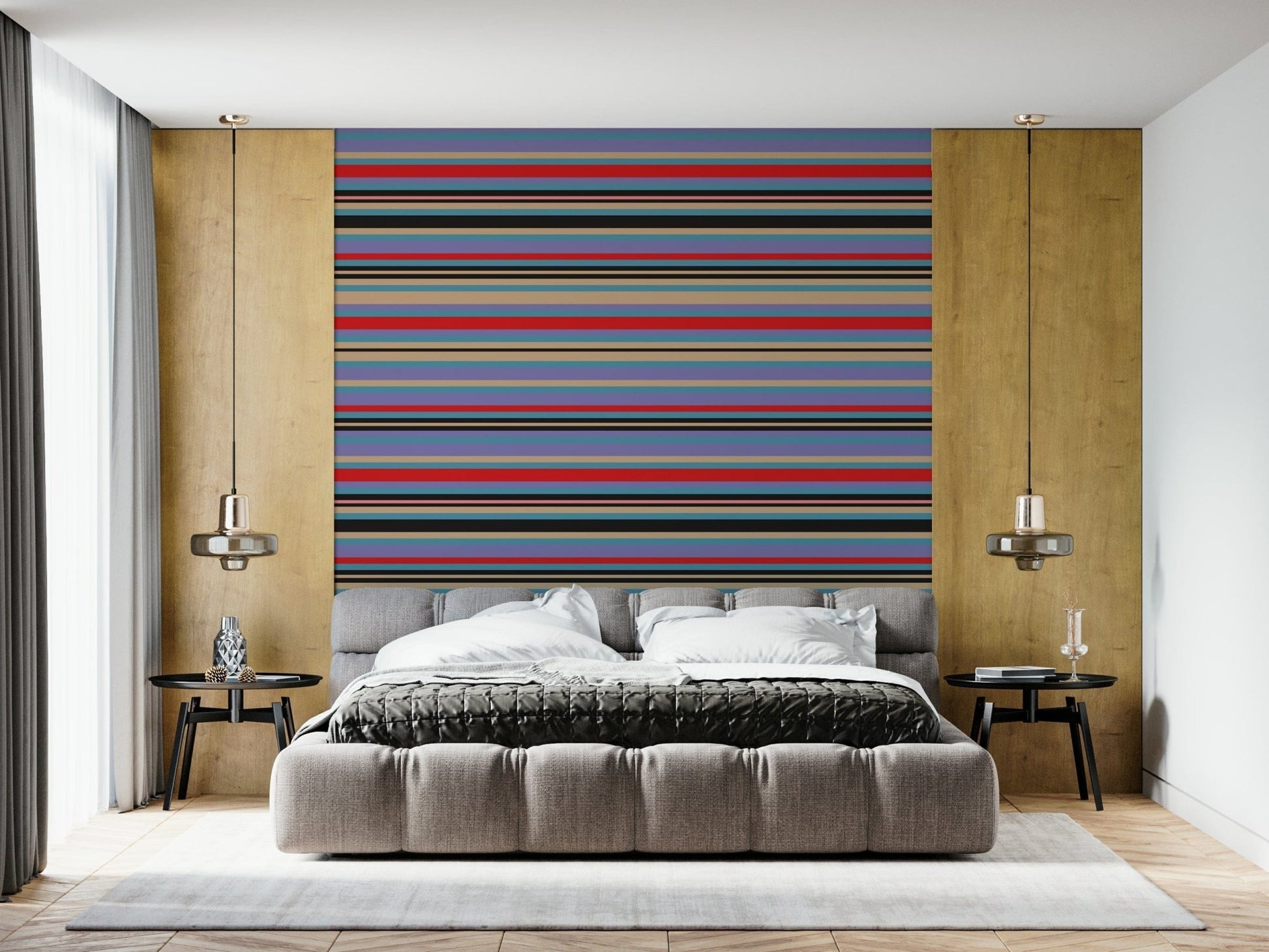 Nature inspired decor stripe mural in calm tones.