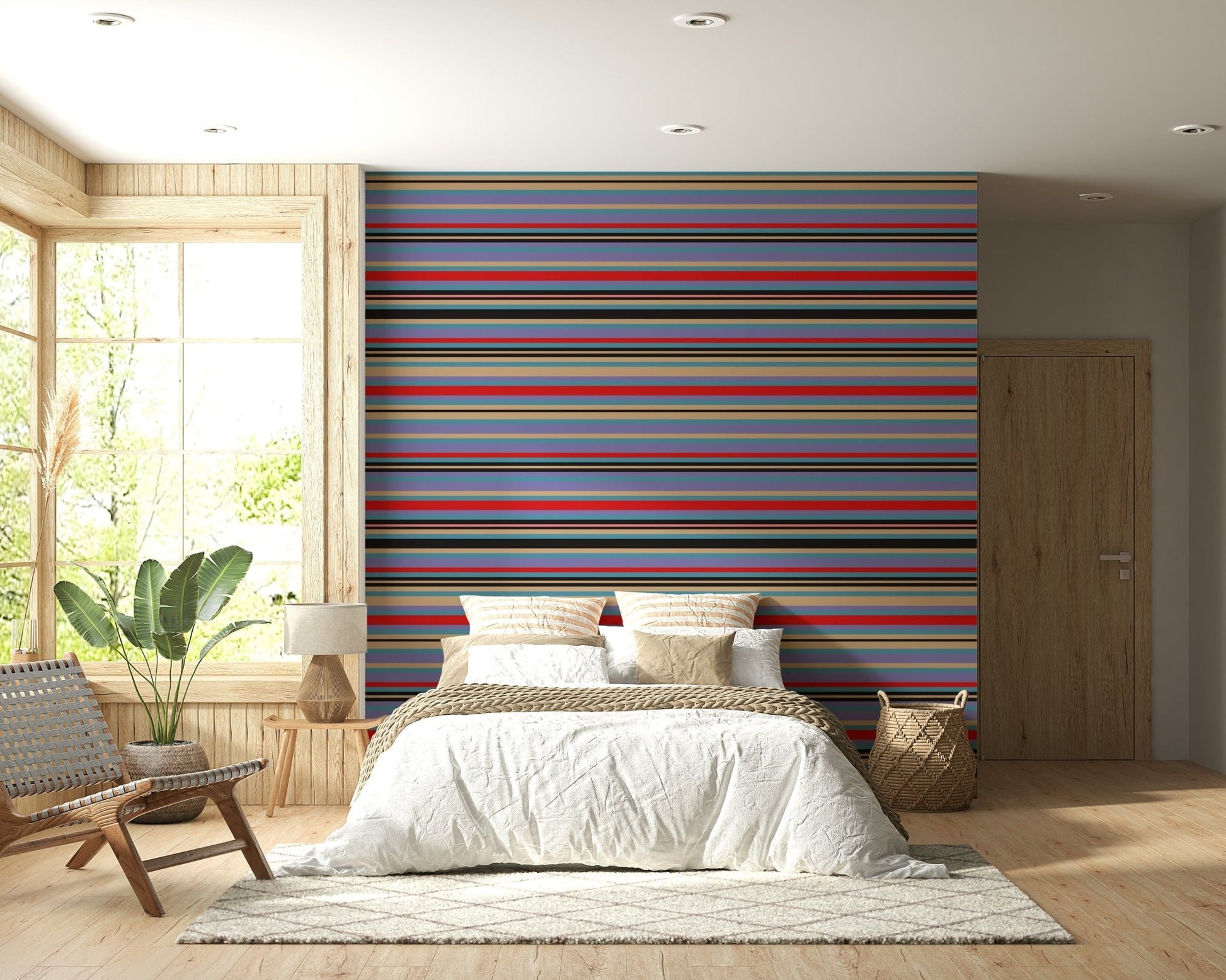 Lavender blue red classic stripes for living room wallpaper.