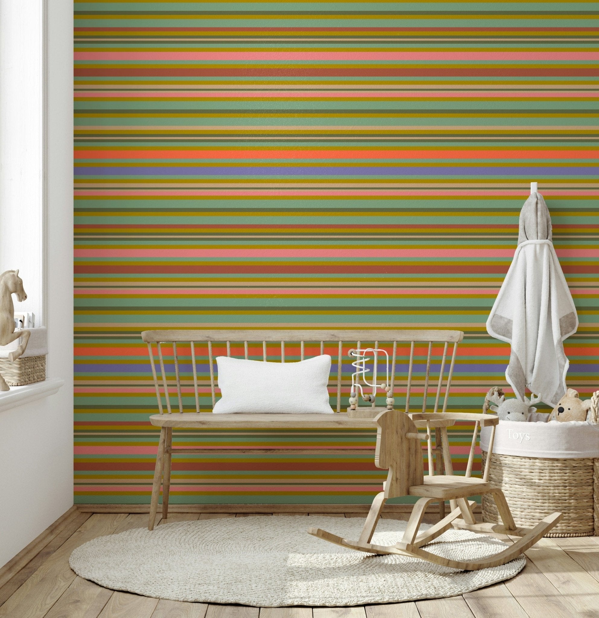 Playtime Stripes Mint Green Brown Pink Wallpaper for walls classic design, GD7039