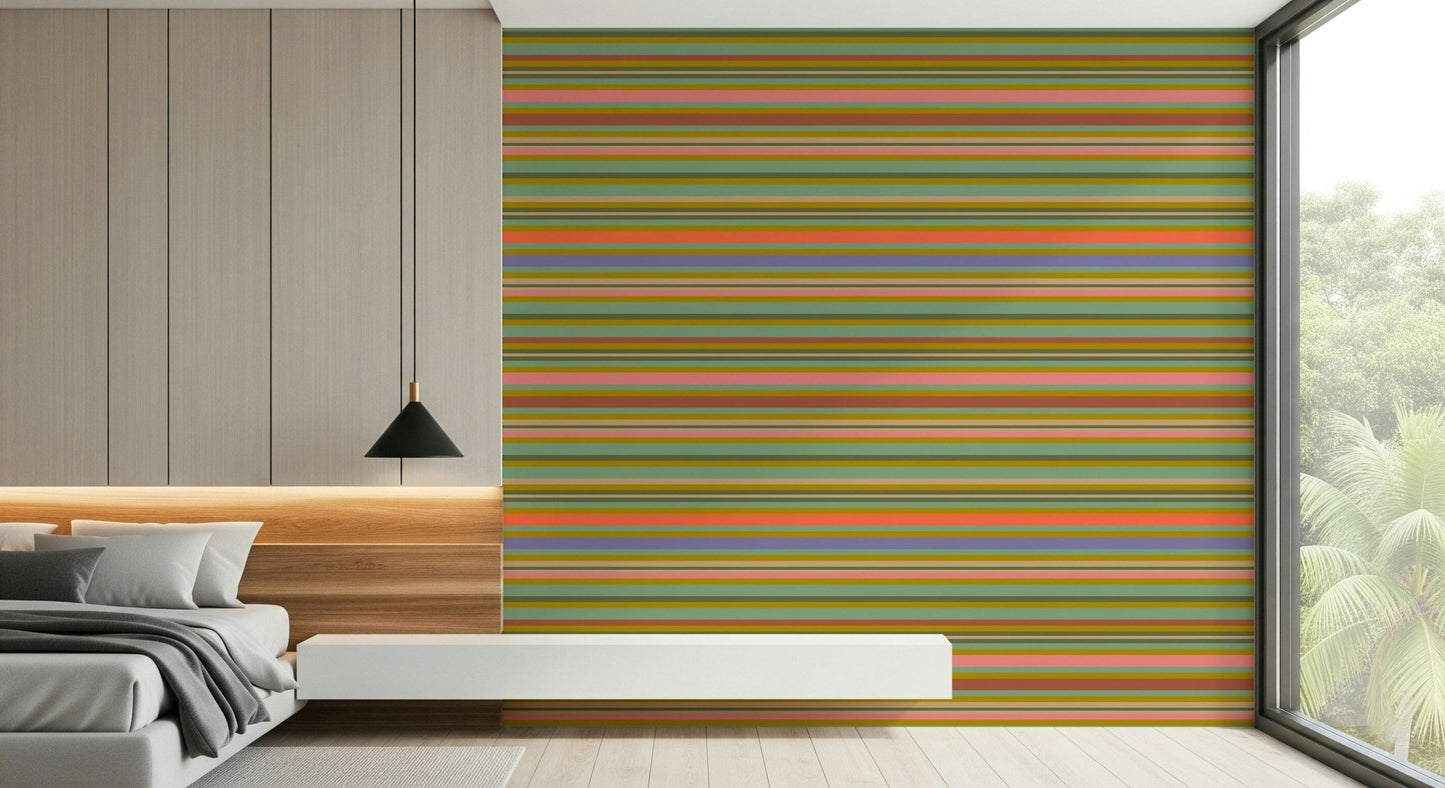 Vibrant Playtime Stripes Horizontal Classic Wallpaper stripes home