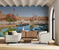 Beneath the arched ceiling, Plaza de España Charm Wall Mural creates a polished focal point