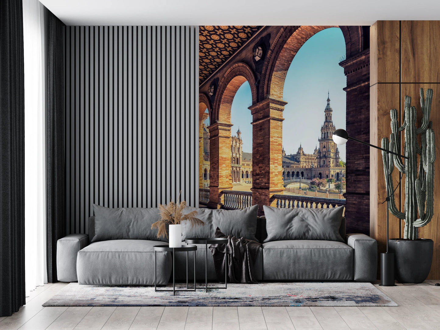 Elegant plaza view mural for bedroom wall