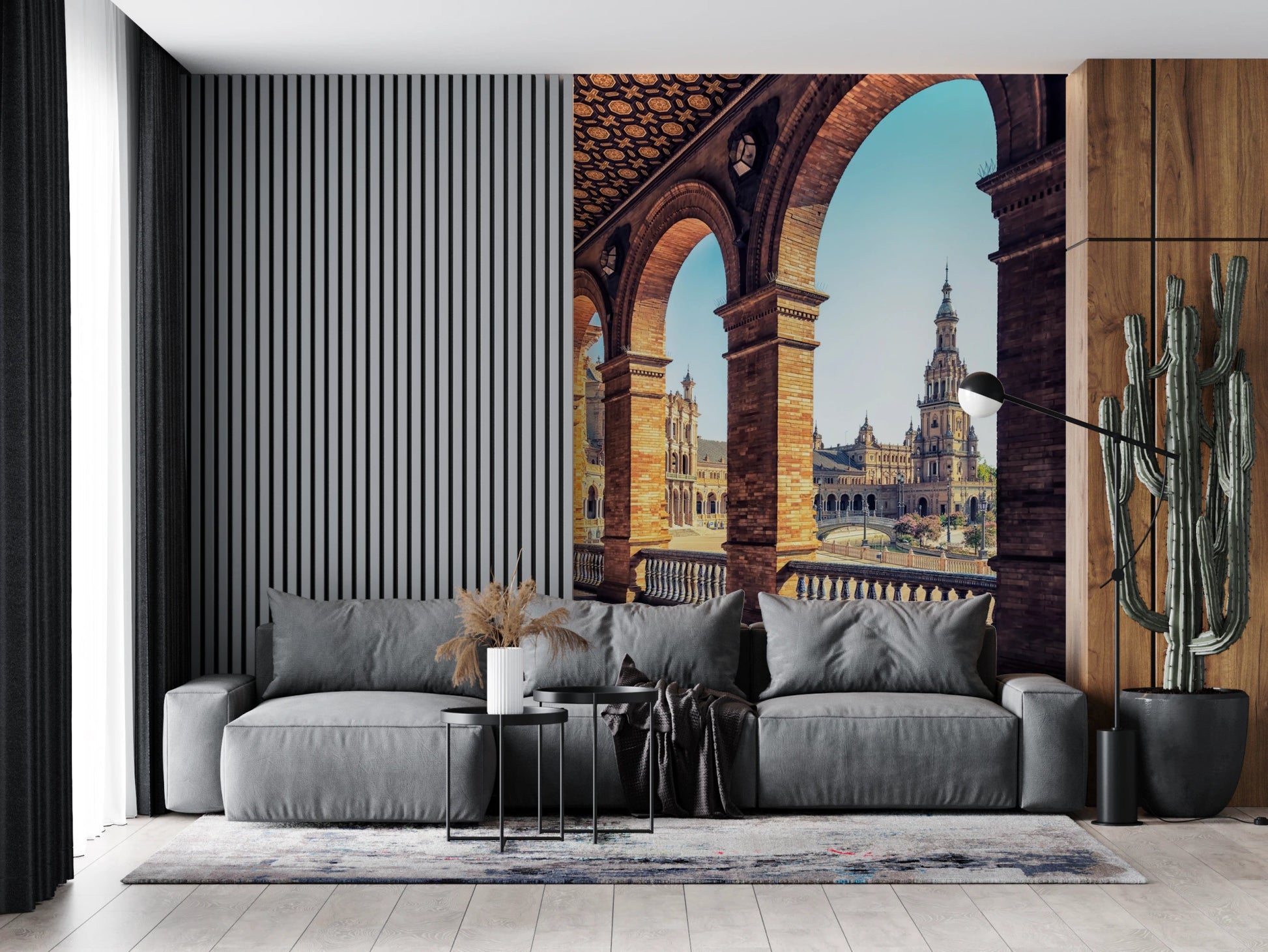 Elegant plaza view mural for bedroom wall