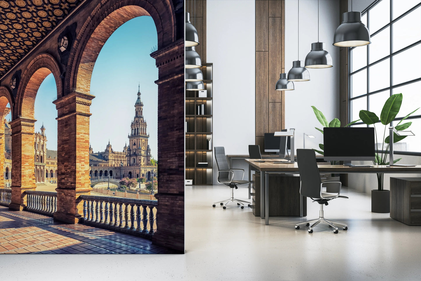 Plaza city wallpaper for contemporary living room