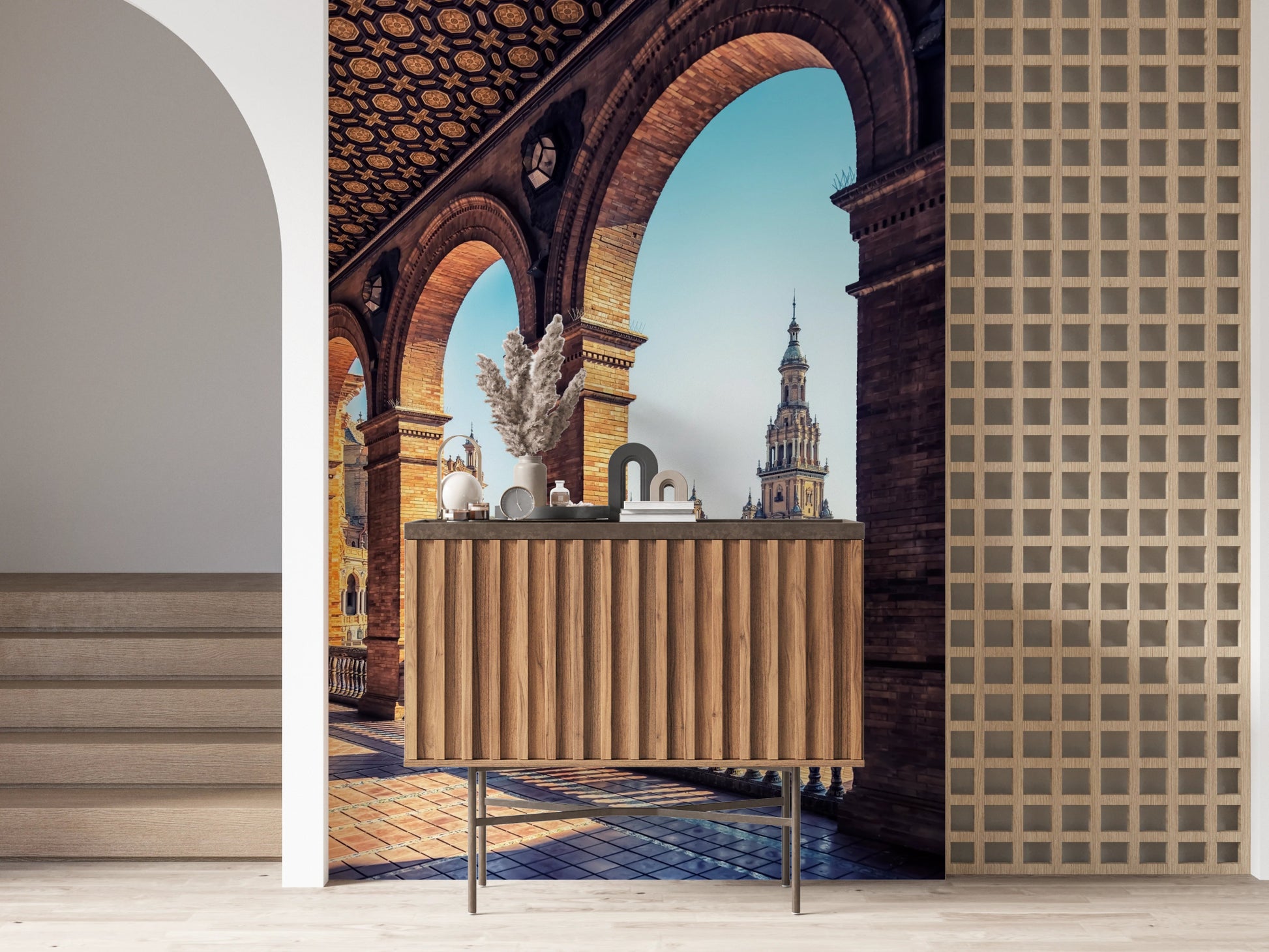 Classic European plaza wall mural for living space