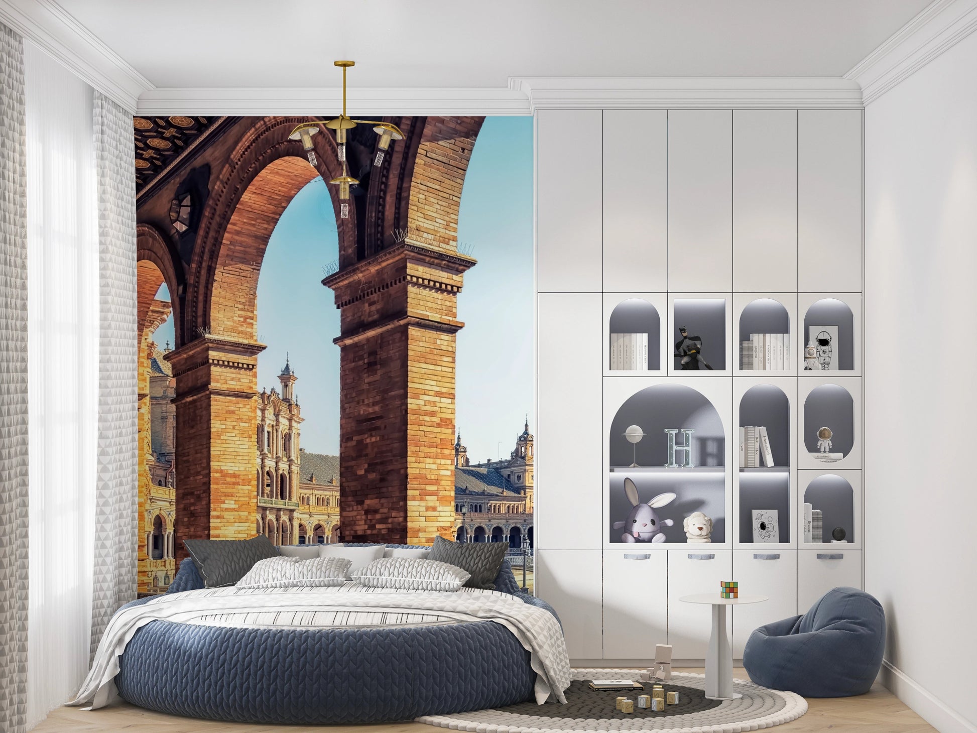 Warm tone cityscape mural for modern interiors