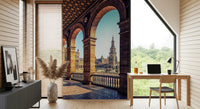 Plaza de España view mural in home office