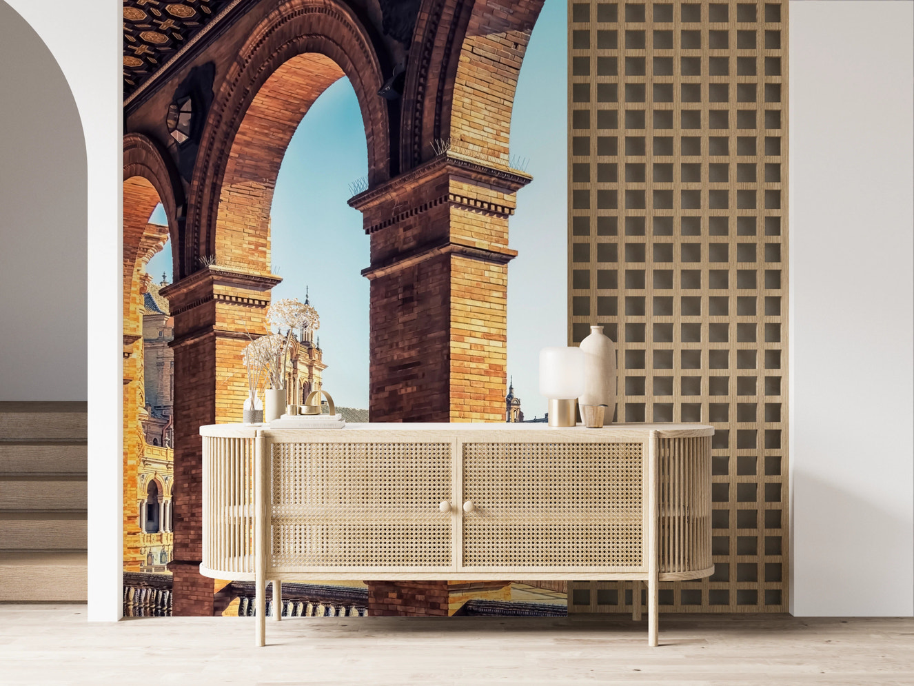 Spanish city architecture mural for feature wall