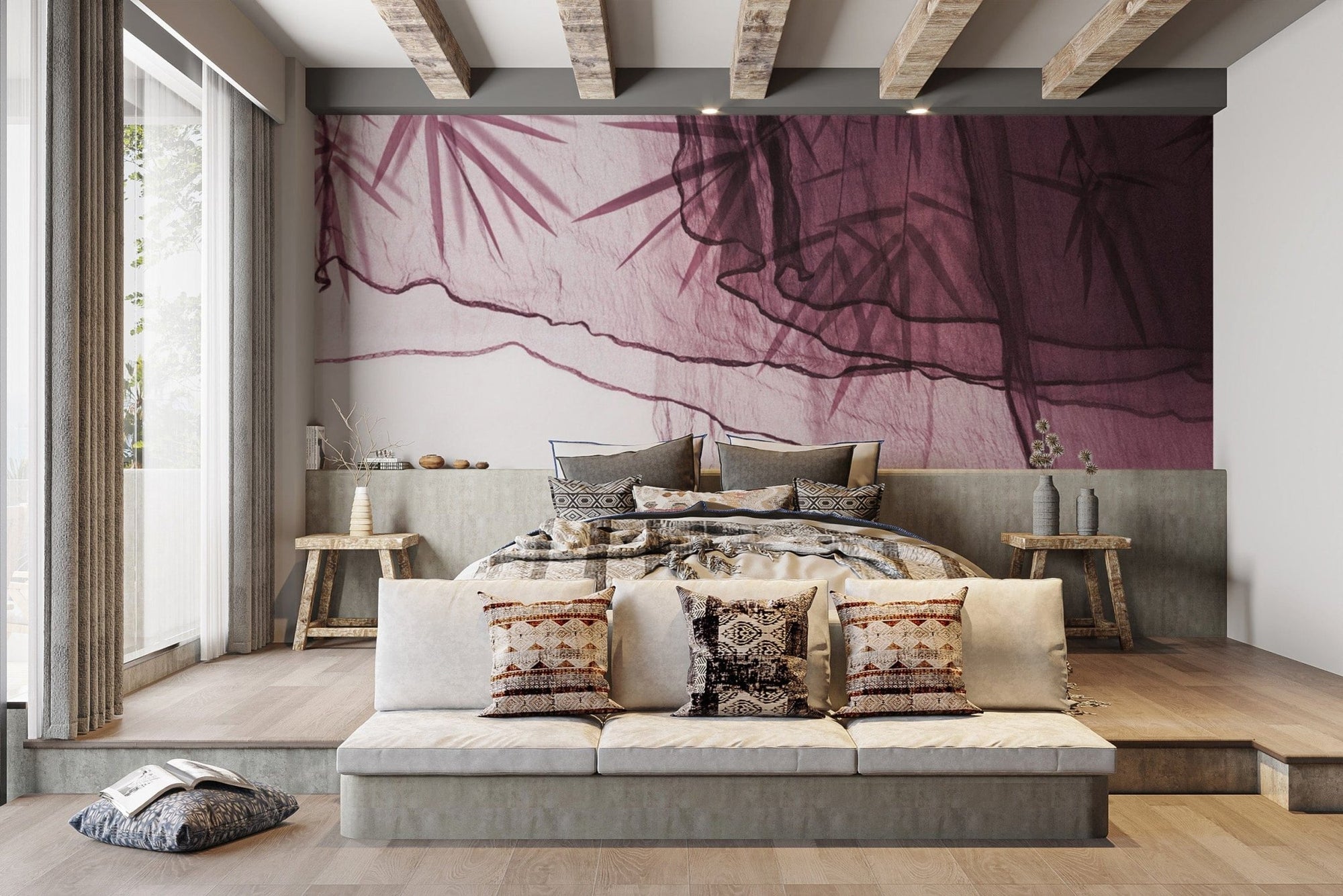 Plum bamboo shadow leaf wallpaper B784
