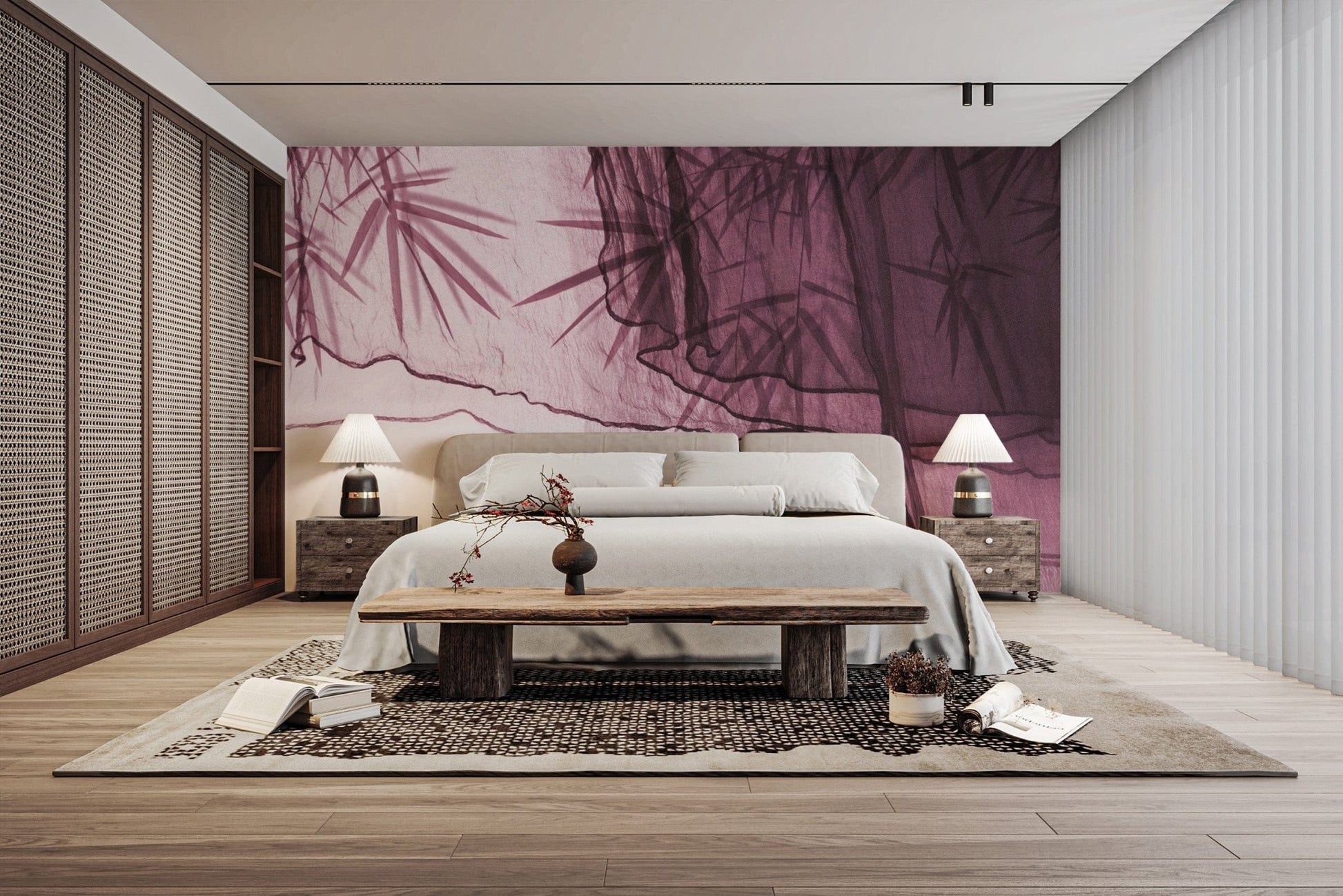 Organic plum bamboo-inspired wallpaper