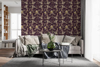 Vintage-style detailing marks Plum Botanical Blossom Wallpaper clearly