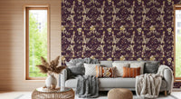 Soft floral accents lift Plum Botanical Blossom Wallpaper with charm