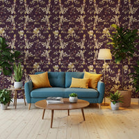 Rich plum tones enrich Plum Botanical Blossom Wallpaper with depth