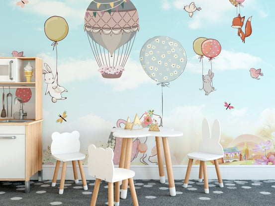 Whimsical Plush Bunnies Wallpaper Mural A610