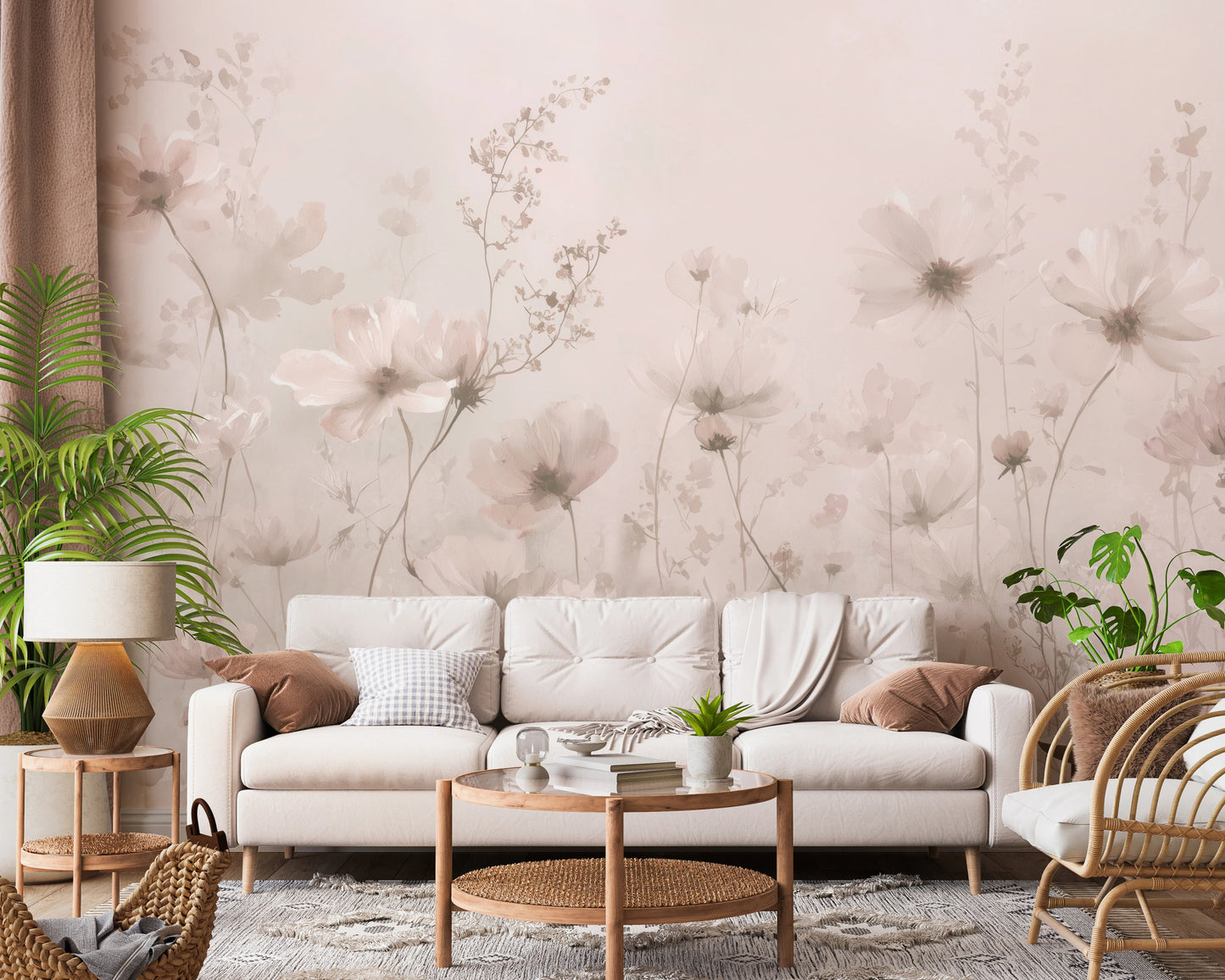Soft layered blossoms in Poetic Soft Floral – Petal Dust wall mural